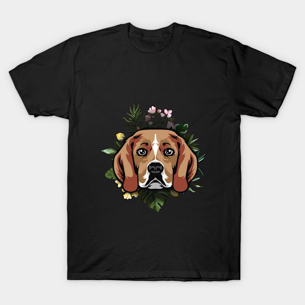 Beagle in floral T-Shirt by WearthisWearthat